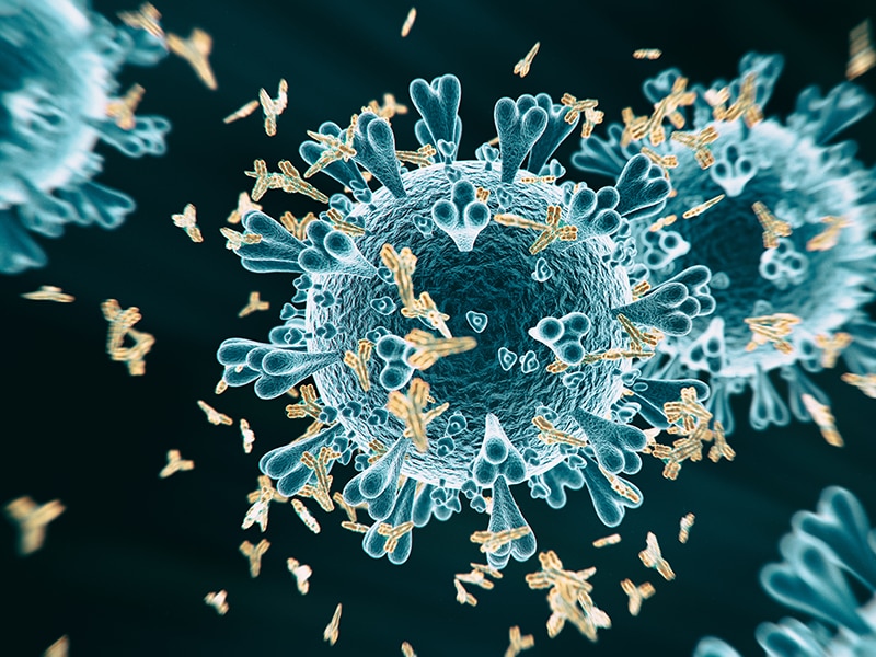 Rendering of cell therapy being administered to cells.